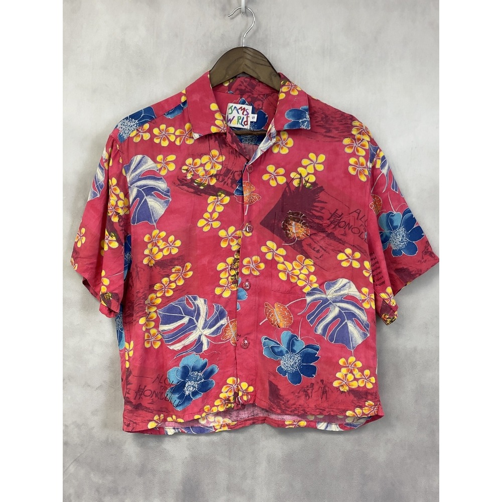Vintage Jams World Aloha Red Shirt Mens Small Floral Tropical Hawaiian READ
